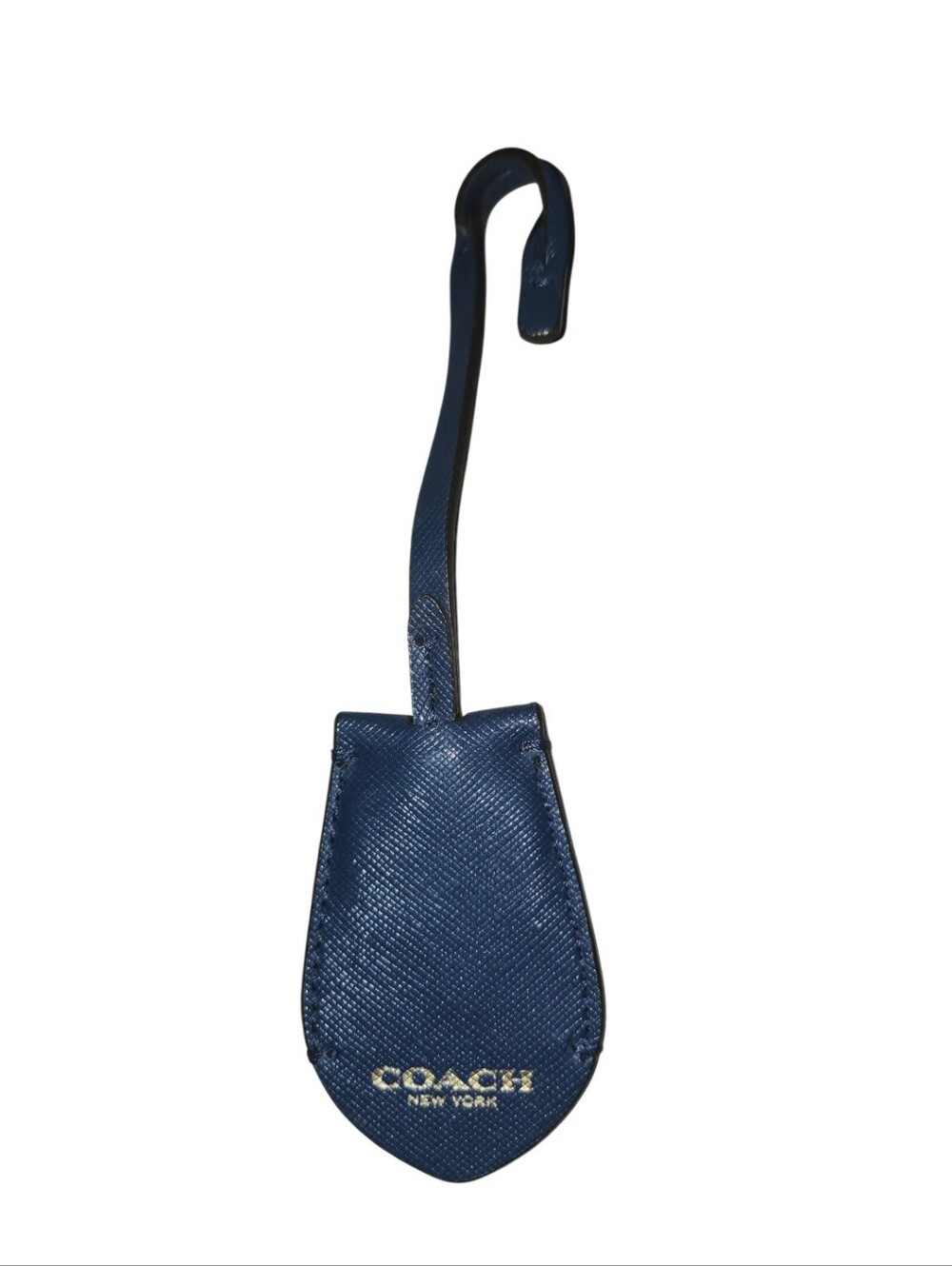 Coach Navy Blue Leather Tag with Gold Logo